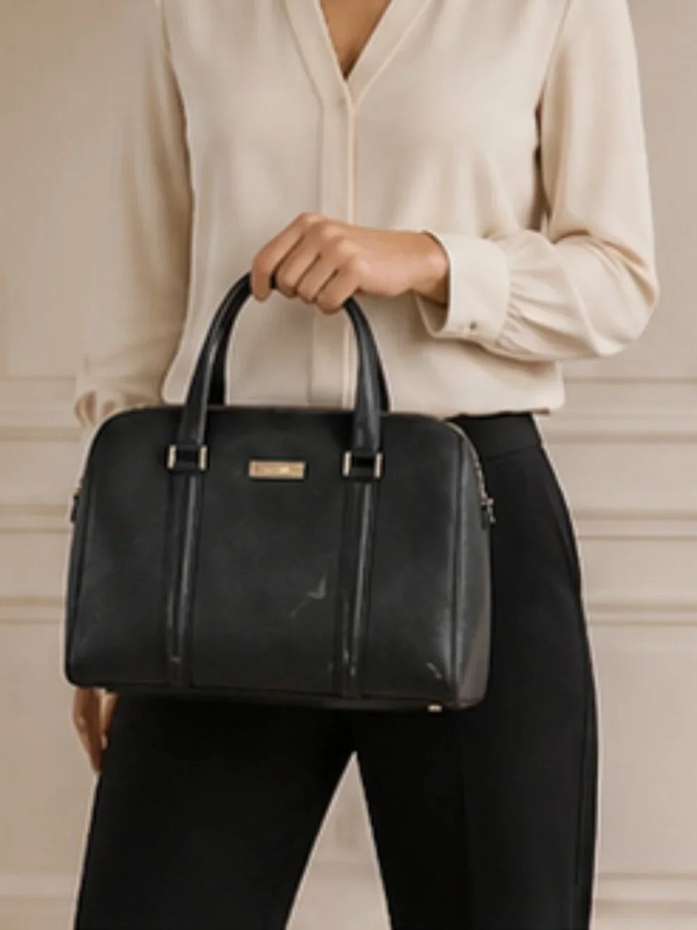 Kate Spade Black Satchel Gold Hardware Structured Bag